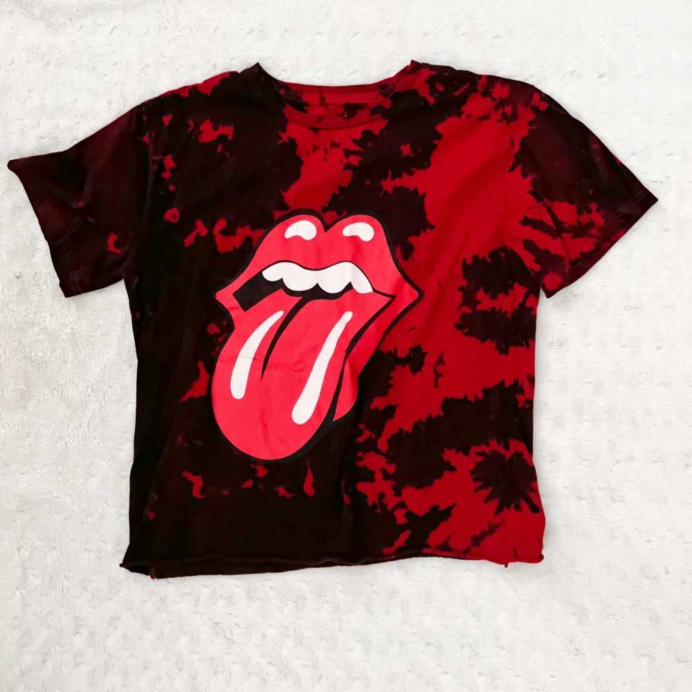 THE ROLLING STONES red tie dye graphic cropped tee shirt